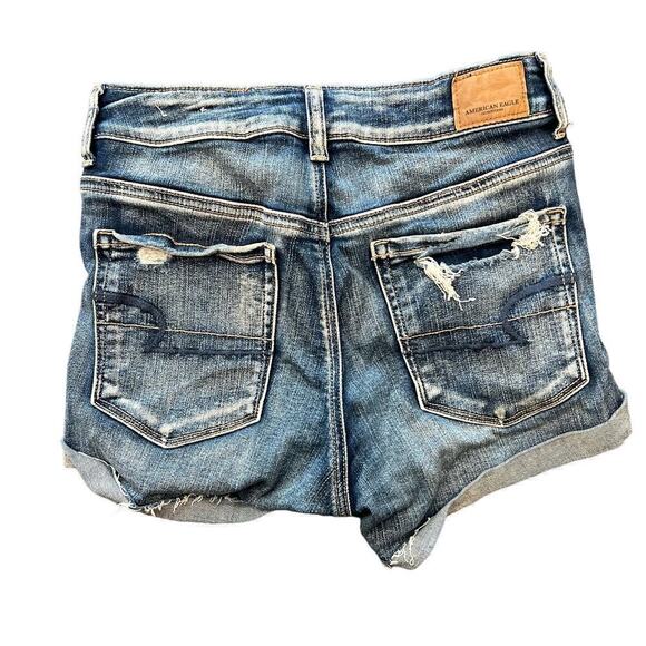 American Eagle Distressed Ripped Hi Rise Shortie Shorts Wash Denim Size 4 - Picture 2 of 5